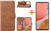 Hoesje Geschikt Voor Samsung Galaxy A72 hoesje Bruin - Galaxy A72 hoesje wallet cover met Pasjeshouder - 2x screenprotector Hoesje Geschikt Voor Samsung Galaxy A72 5G