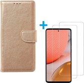 Samsung Galaxy A72 5G - Bookcase Goud - portemonee hoesje met 2 stuks Glas Screen protector