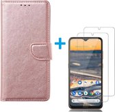 Nokia 5.3 - Bookcase Rose Goud - portemonee hoesje met 2 stuks Glas Screen protector