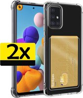 Samsung A71 Hoesje Met Pasjeshouder - Samsung Galaxy A71 Pasjeshouder Card Case Transparant - Samsung A71 Shock Case Pashouder Transparant - 2 Stuks