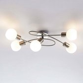 Lindby - LED plafondlamp - 5 lichts - metaal, glas - H: 15.5 cm - E14 - mat nikkel, opaalwit - A+ - Inclusief lichtbronnen