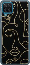 Samsung A12 hoesje siliconen - Abstract faces | Samsung Galaxy A12 case | zwart | TPU backcover transparant