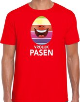 Lachend Paasei vrolijk Pasen t-shirt / shirt - rood - heren - Paas kleding / outfit 2XL