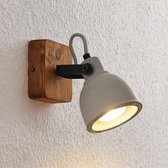 Lindby - LED plafondlamp - 1licht - hout, beton - H: 19 cm - GU10 - grijs, donker hout - A+ - inclusief lichtbronnen