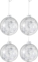 J-Line Doos Van 4 Kerstballen Sneeuwvlok Glas Klaar/Zilver Medium