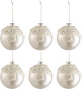 The perfect piece Doos Van 6 Kerstballen Bloemen Glas Blinkend Zilver Small
