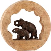 J-Line Figuur Olifant+Kind Mango Hout Aluminium Bronze Small