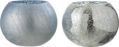 J-Line Windlicht Bol Craquele Glas Mat/Blinkend Licht Blauw Medium Assortiment Van 2