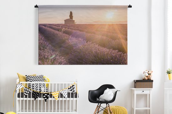 Tapisserie De lavande - Lever de soleil sur un champ de lavande Tapisserie en coton 180x120 cm - Tapisserie avec photo XXL / Groot format!