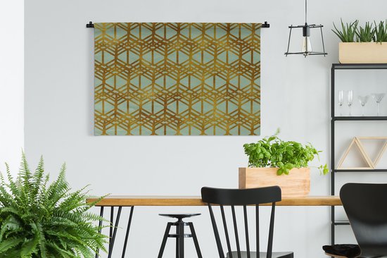 Tapisserie murale Motif Luxe - Motif Luxe composé de lignes dorées sur fond vert Tenture murale coton 120x80 cm - Tapisserie murale avec photo