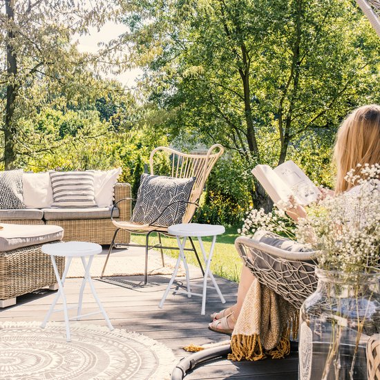 Relaxdays barkruk BASTIAN - set van 2 - inklapbaar - van kunststof - rotan look - weervast - 45 x 32,5 x 29 cm - wit van Relaxdays — afbeelding 5