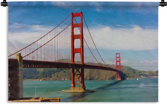 Wandkleed Golden Gate Bridge - Uitzicht op de Golden Gate Bridge in Californië Wandkleed katoen 180x120 cm - Wandtapijt met foto XXL / Groot formaat!