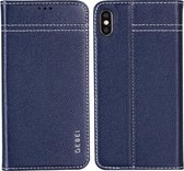 Voor iPhone XR GEBEI Top-grain lederen horizontale flip beschermhoes met houder en kaartsleuven (blauw)