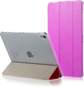 Zijdestructuur Horizontale Flip Magnetische PU-lederen tas voor iPad Pro 11 inch (2018), met drievoudige houder en slaap / waakfunctie (roze rood)