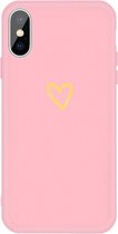 Voor iphone xs max gouden liefde-hart patroon kleurrijke frosted tpu telefoon beschermhoes (roze)