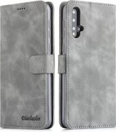 Voor Huawei P20 Lite Diaobaolee Pure Fresh Grain Horizontale Flip Leather Case met houder en kaartsleuven (grijs)
