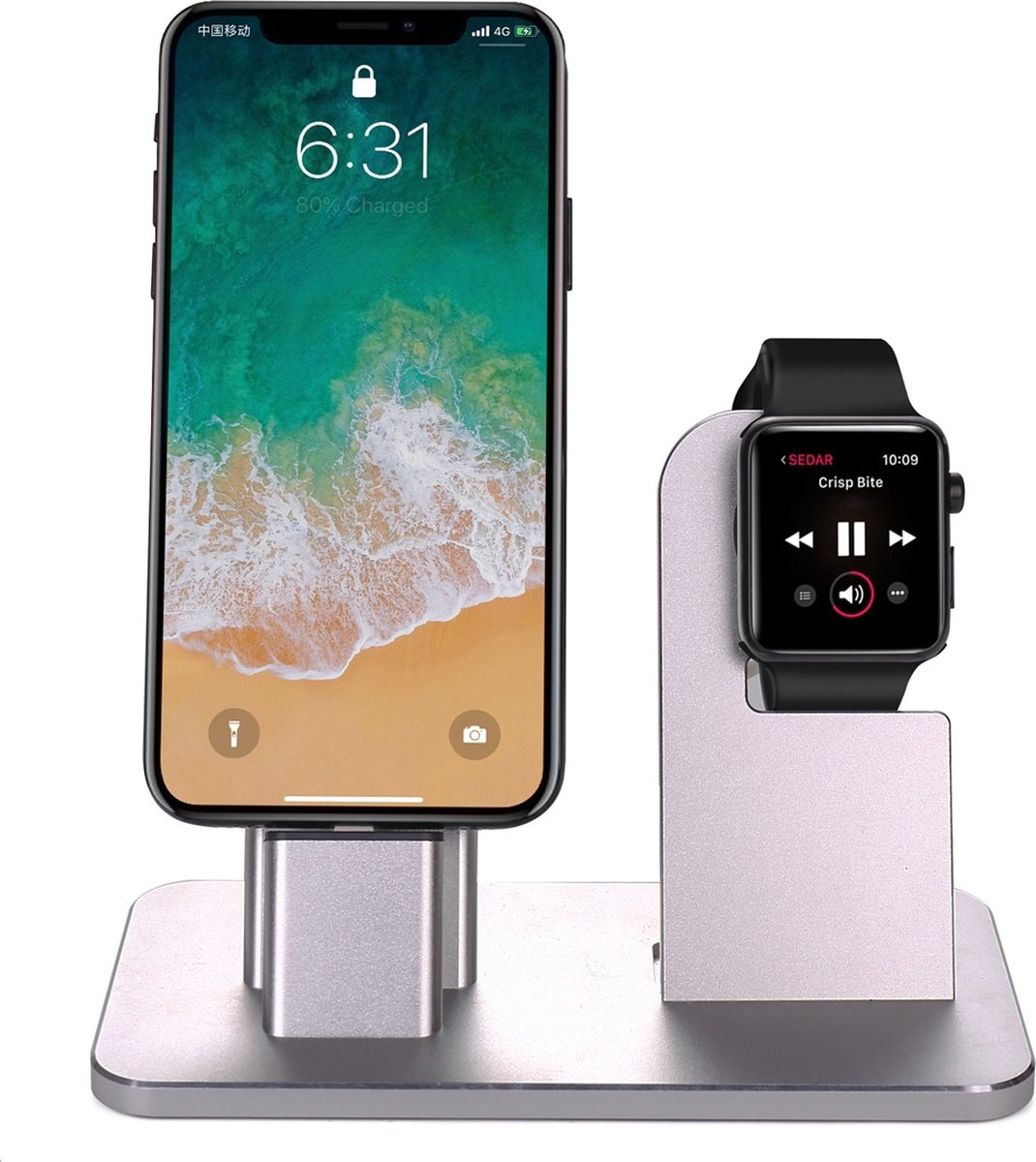 2-in-1 oplaadstation met aluminiumlegering, voor Apple Watch-serie 3/2/1/42 mm / 38 mm, iPhone X / 8/8 Plus / 7/7 Plus / 6s / 6s Plus