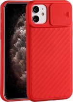 Voor iPhone 11 Pro Max Sliding Camera Cover Design Twill Anti-Slip TPU Case (rood)