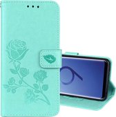 Voor Galaxy S9 Rose reliÃ«f horizontale flip milieu PU lederen tas met houder & kaartsleuven & portemonnee (groen)