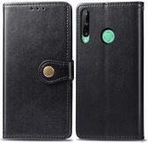 Voor Huawei Y7P retro effen kleur lederen gesp telefoonhoes met lanyard & fotolijst & kaartsleuf & portemonnee & standaardfunctie (zwart)