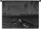 Tapisserie Vincent van Gogh - Paysage au crépuscule en noir et blanc - Peinture de Vincent van Gogh Tapisserie coton 150x112 cm - Tapisserie avec photo