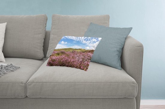 Sierkussen Waddenzee pour l'intérieur - Bruyère fleurie dans les dunes près des Waddenzee - 50x30 cm - Coussin intérieur rectangulaire en coton