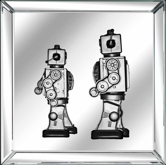 Schilderij - Robots - Collectie Fashionista - Dibond spiegel met spiegellijst - 30x30cm