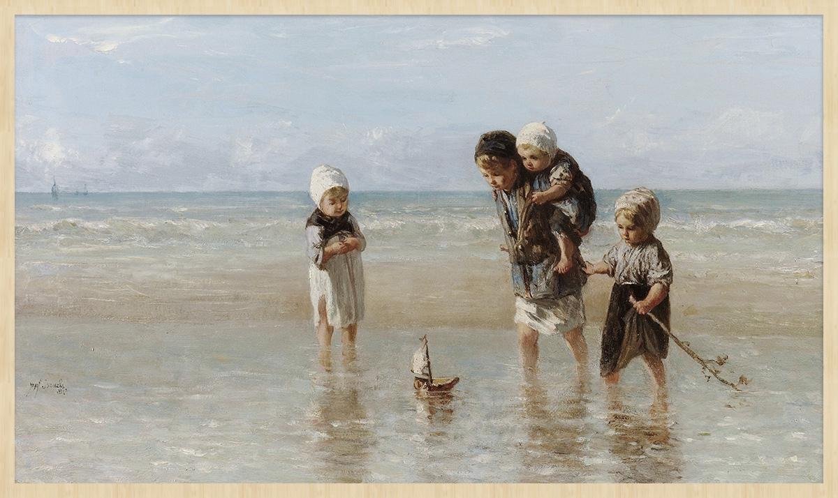 Schilderij - kinderen der zee - Jozes Israéls - Collectie ART Facsimile - Forex met blanke lijst - 118x70cm