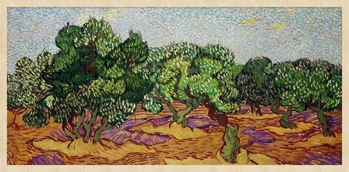 Schilderij - Olijfbomen - Vincent van Gogh - Collectie ART Facsimile - Forex met blanke lijst - 98x48cm
