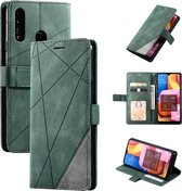 Voor Samsung Galaxy A20s Skin Feel Splicing Horizontale flip lederen tas met houder & kaartsleuven & portemonnee & fotolijst (groen)