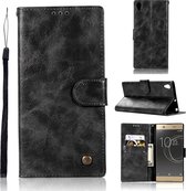 Voor Sony Xperia XA1 Retro Koperen Knop Crazy Horse Horizontale Flip PU Lederen Case met Houder & Kaartsleuven & Portemonnee & Lanyard (Zwart)