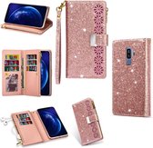 Voor Samsung Galaxy S9 + Multi-kaartsleuven Sterrenhemel Lasergravure Glitter Rits Horizontale Flip Leren Case met Houder & Portemonnee & Lanyard (Rose Goud)