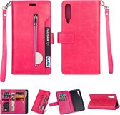 Voor Xiaomi Mi 9 / Mi 9 Explorer Multifunctionele Rits Horizontale Flip Leren Case met Houder & Portemonnee & 9 Kaartsleuven & Lanyard (Rose Rood)