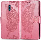 Butterfly Love Flowers reliÃ«f horizontale flip lederen tas voor OPPO Reno, met houder & kaartsleuven & portemonnee & lanyard (roze)