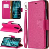 Voor Xiaomi Redmi Note 8 Pro Litchi Texture Pure Color Horizontal Flip PU Leather Case met houder & kaartsleuven & Wallet & Lanyard (Rose Red)