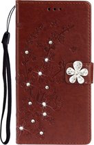 Voor Sony Xperia 1 Plum Blossom Pattern Diamond Encrusted Leather Case met houder & kaartsleuven & portemonnee (bruin)