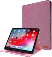 Voor iPad Pro 12.9 (2020) Horizontale flip TPU + stof PU lederen beschermhoes met naamkaartclip (roze rood)
