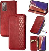 Voor Samsung Galaxy Note 20 Cubic Grid Pressed Horizontal Flip Magnetic PU Leather Case met houder & kaartsleuven & portemonnee (rood)