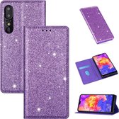 Voor Huawei P20 Pro Ultradunne Glitter Magnetische Horizontale Flip Leren Case met Houder & Kaartsleuven (Paars)