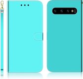 Voor Galaxy S10 + geÃ¯miteerd spiegelend oppervlak Horizontale flip lederen tas met houder & kaartsleuven & portemonnee en lanyard (mintgroen)