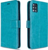 Voor Galaxy A51 Crazy Horse Texture Horizontale Flip Leather Case met houder & kaartsleuven & portemonnee & fotolijst (blauw)