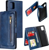 Voor Galaxy A81 negen kaart rits tas horizontale flip lederen tas met houder & kaartsleuven & fotolijst en portemonnee (blauw)