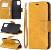 Retro lamsvacht textuur pure kleur horizontale flip pu lederen case voor iPhone 11, met houder & kaartsleuven & portemonnee & lanyard (geel)