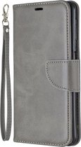 Retro lamsvacht textuur pure kleur horizontale flip pu lederen case voor Galaxy A7 2018 & A750, met houder & kaartsleuven & portemonnee & lanyard (grijs)