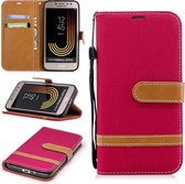 Kleurafstemming Denim Texture Leather Case voor Galaxy J2 Pro, met houder & kaartsleuven & portemonnee & lanyard (rood)