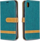 Kleurafstemming Denim Texture Leather Case voor Huawei Y5 (2019), met houder & kaartsleuven & portemonnee & lanyard (groen)