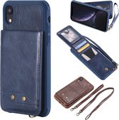 Voor iPhone XR Verticale Flip Schokbestendige Lederen Beschermhoes met Lang Touw, Kaartsleuven & Beugel & Fotohouder & Portemonnee Functie (Blauw)