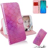 Voor xiaomi redmi note 8 pro effen kleur kleurrijke magnetische gesp horizontale flip pu lederen case met houder & kaartsleuven & portemonnee & lanyard (roze)