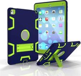 Voor iPad 9.7 (2017) schokbestendige pc + siliconen beschermhoes, met houder (marineblauw geel groen)
