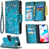 Voor Xiaomi Redmi 8A Gekleurd Tekeningpatroon Rits Horizontaal Flip Leren Tas met Houder & Kaartsleuven & Portemonnee (Pruimenbloesem)